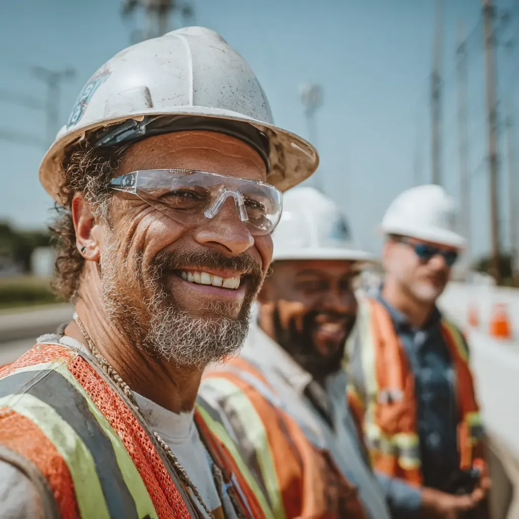 Civil infrastructure crew at a shift change.