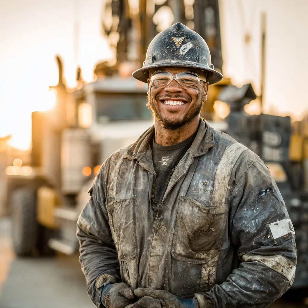 Mining worker at a site during golden hour.