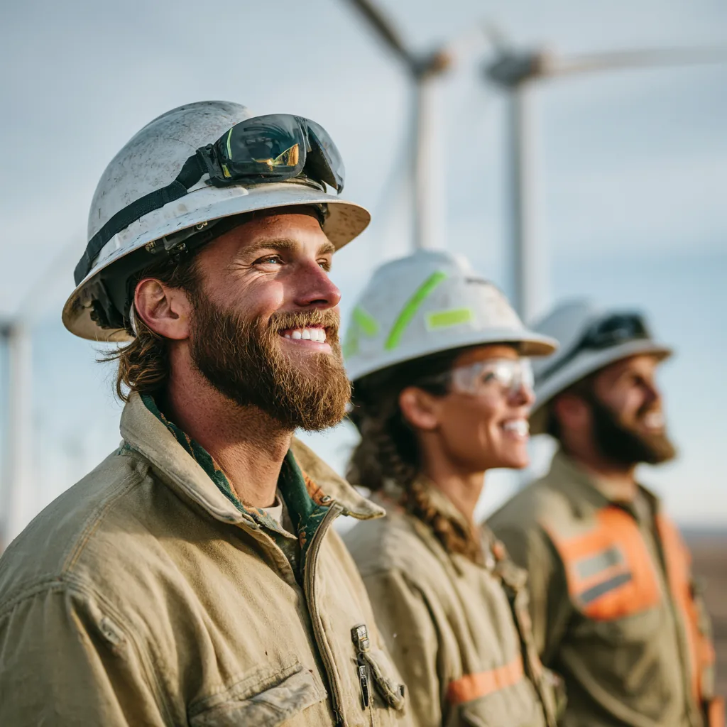 Wind farm crew at a turbine site.