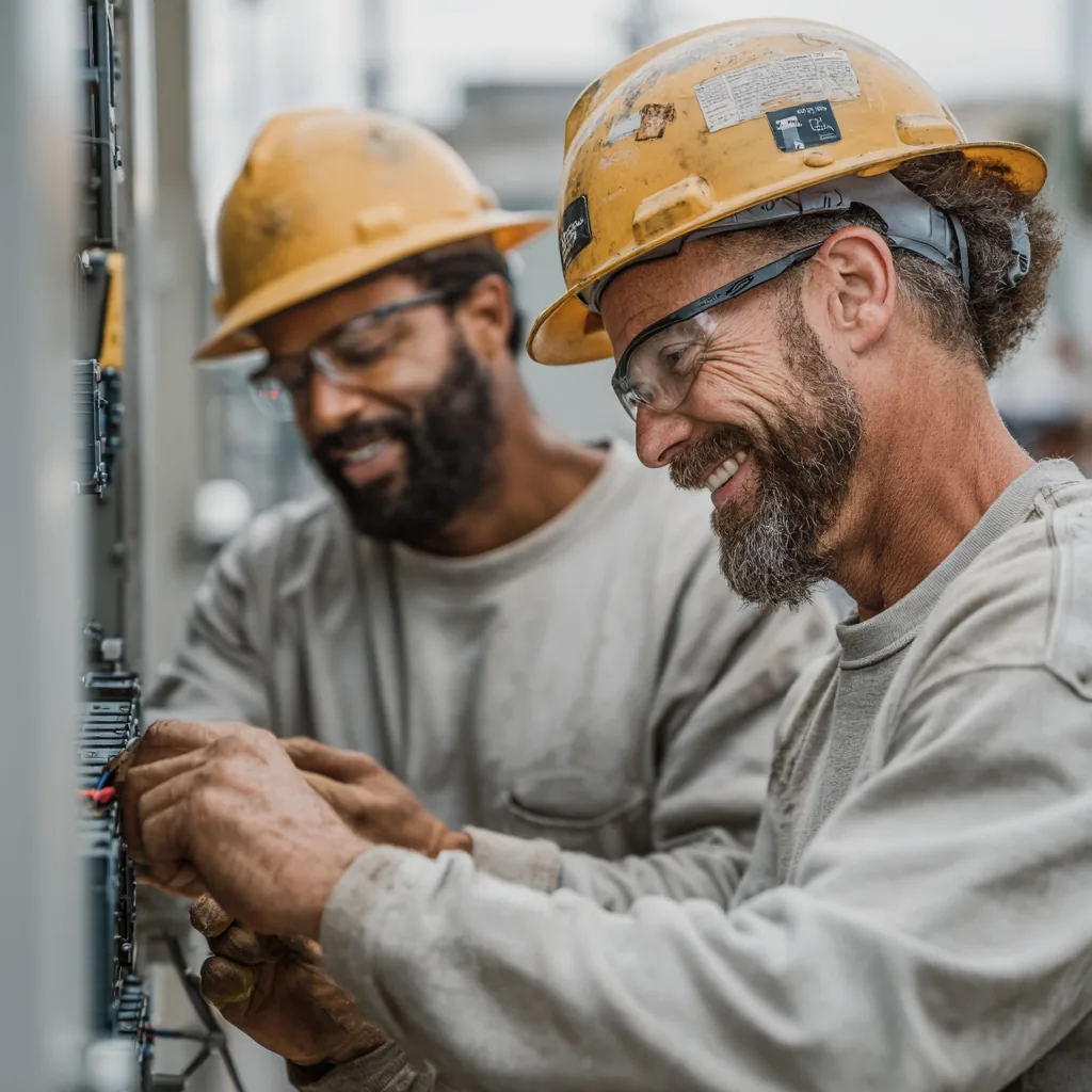 Telecom technicians working at a junction box.